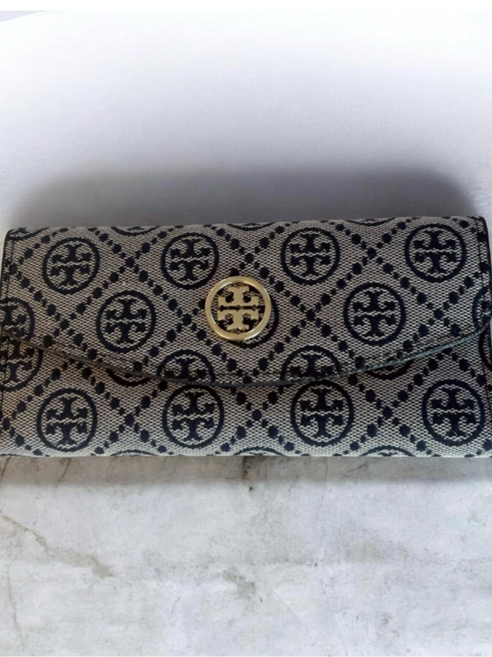 New ~ Designer Black and Cream Logo Continental Wallet W/Checkbook